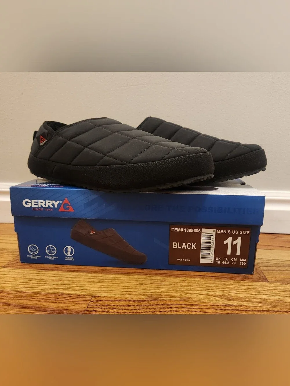 Gerry Weber Men's Black Quilted Slip-On Slippers New In Box, Size: 11